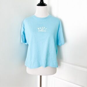Rusty Sky Blue Short Sleeve Tee with a Graphic Print Back - Medium